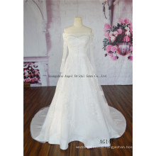 2017 Hotsale Simple Jewel Neckline Satin Wedding Gown